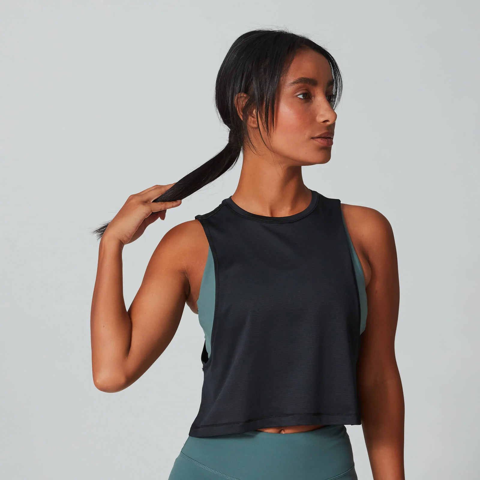 Drop Armhole īsais sieviešu sporta tops - Melns - XS attēls 1