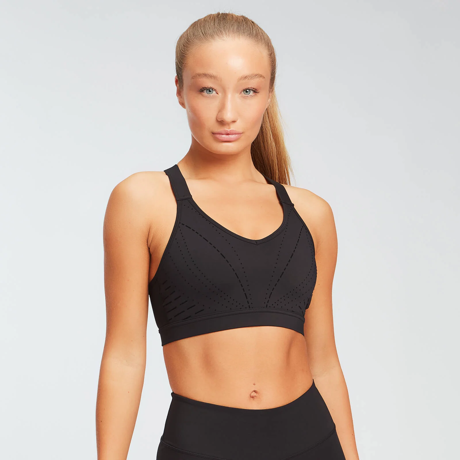 MP sieviešu Geo Print Placement sporta krūšturis — Melns - XS attēls 1