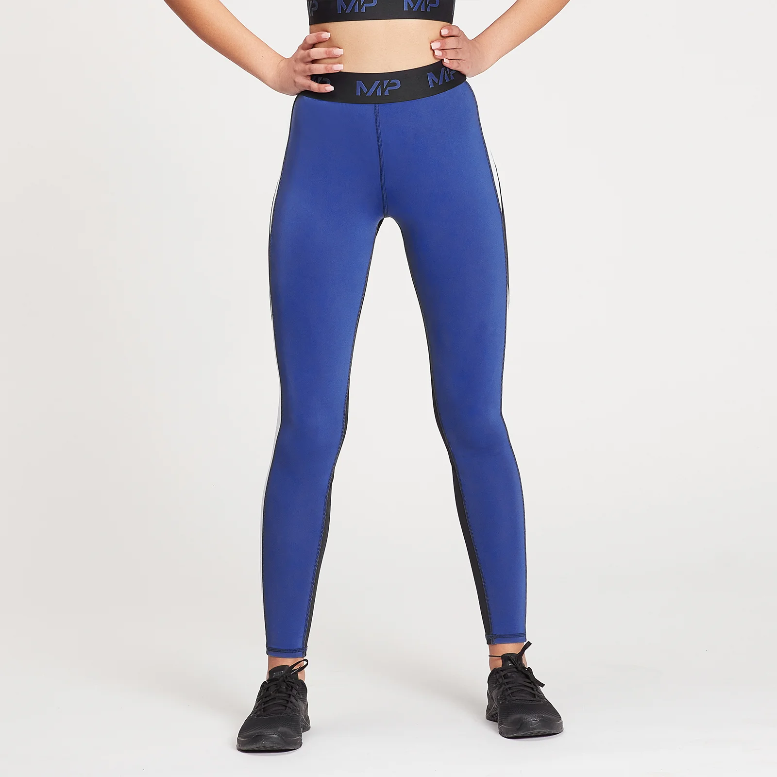 MP Women's Engage Colour Block Leggings - Black / White / Cobalt - XXS attēls 1