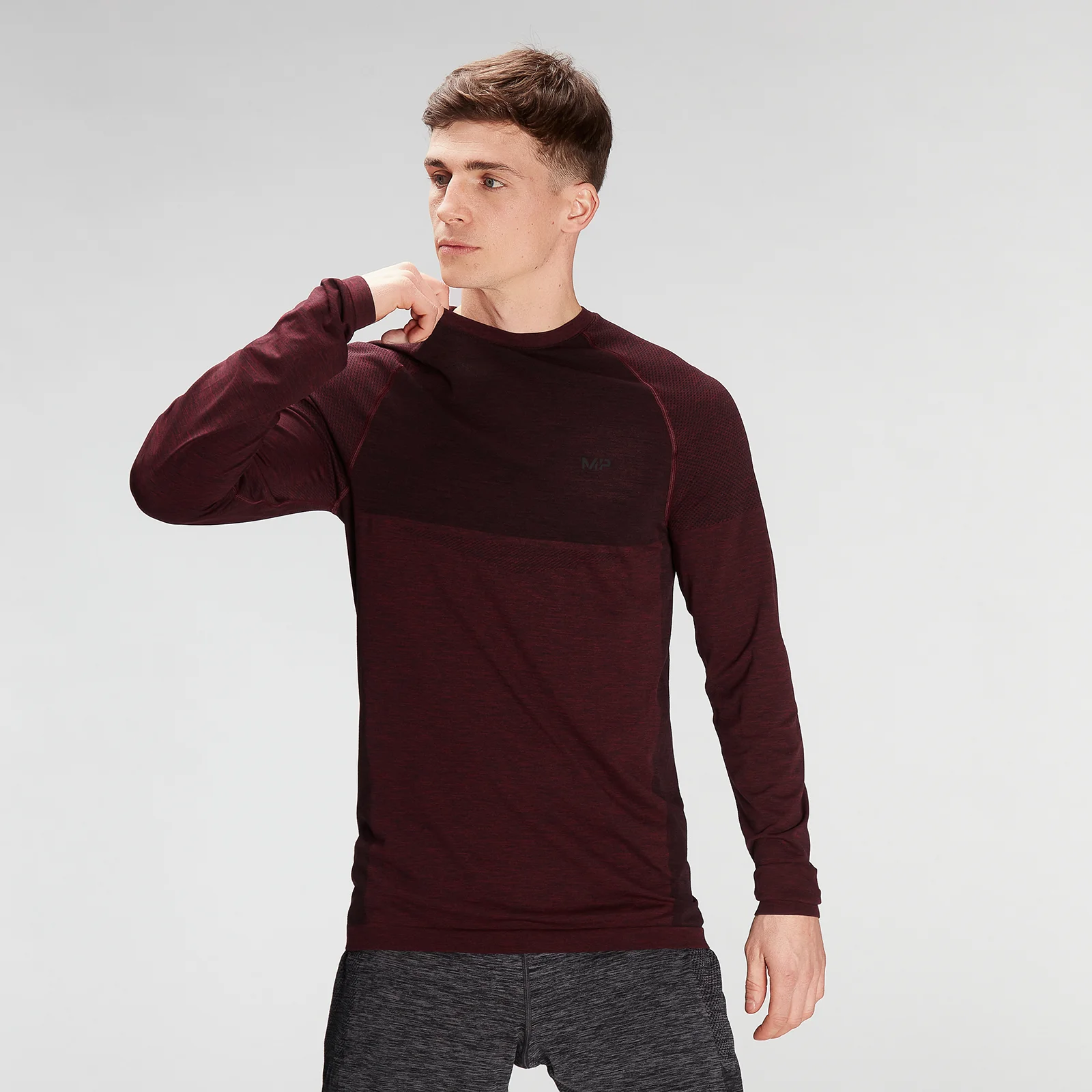 MP Men's Essential Seamless Long Sleeve Top- Washed Oxblood Marl - XXS attēls 1