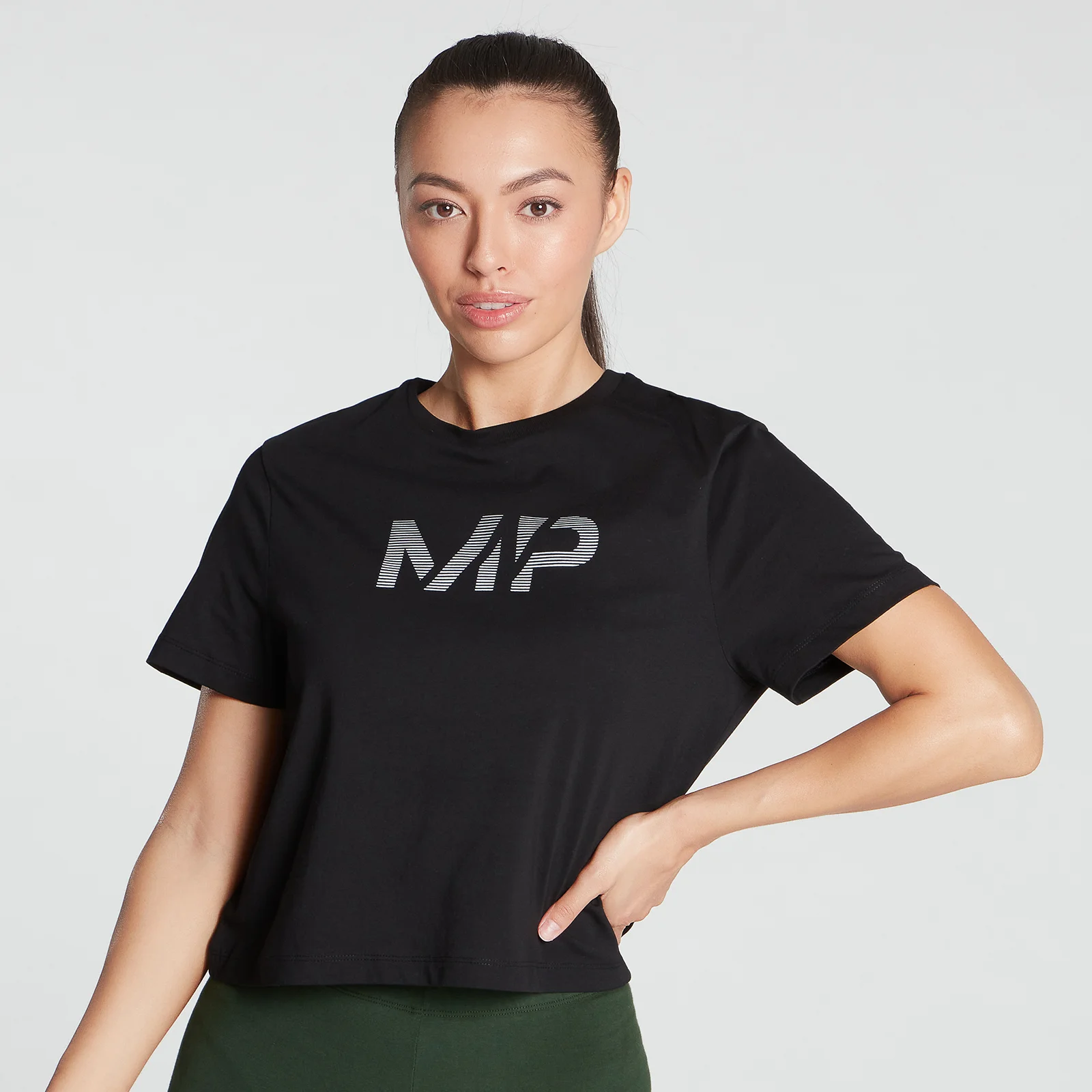 MP Women's Gradient Line Graphic Crop T-shirt- Black - XXS attēls 1