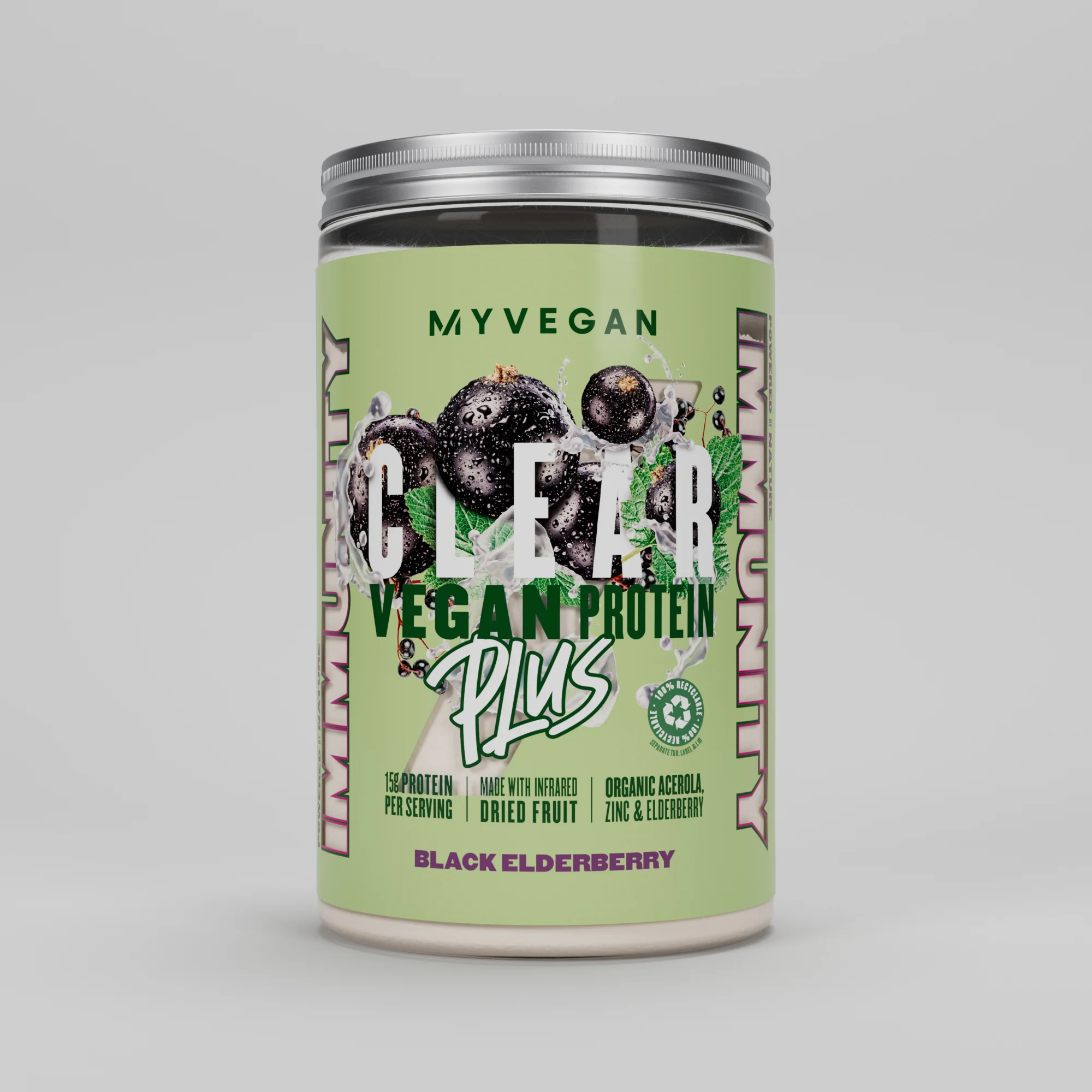 Clear Vegan Protein Plus — imunitātei - 375g - Elderberry attēls 1