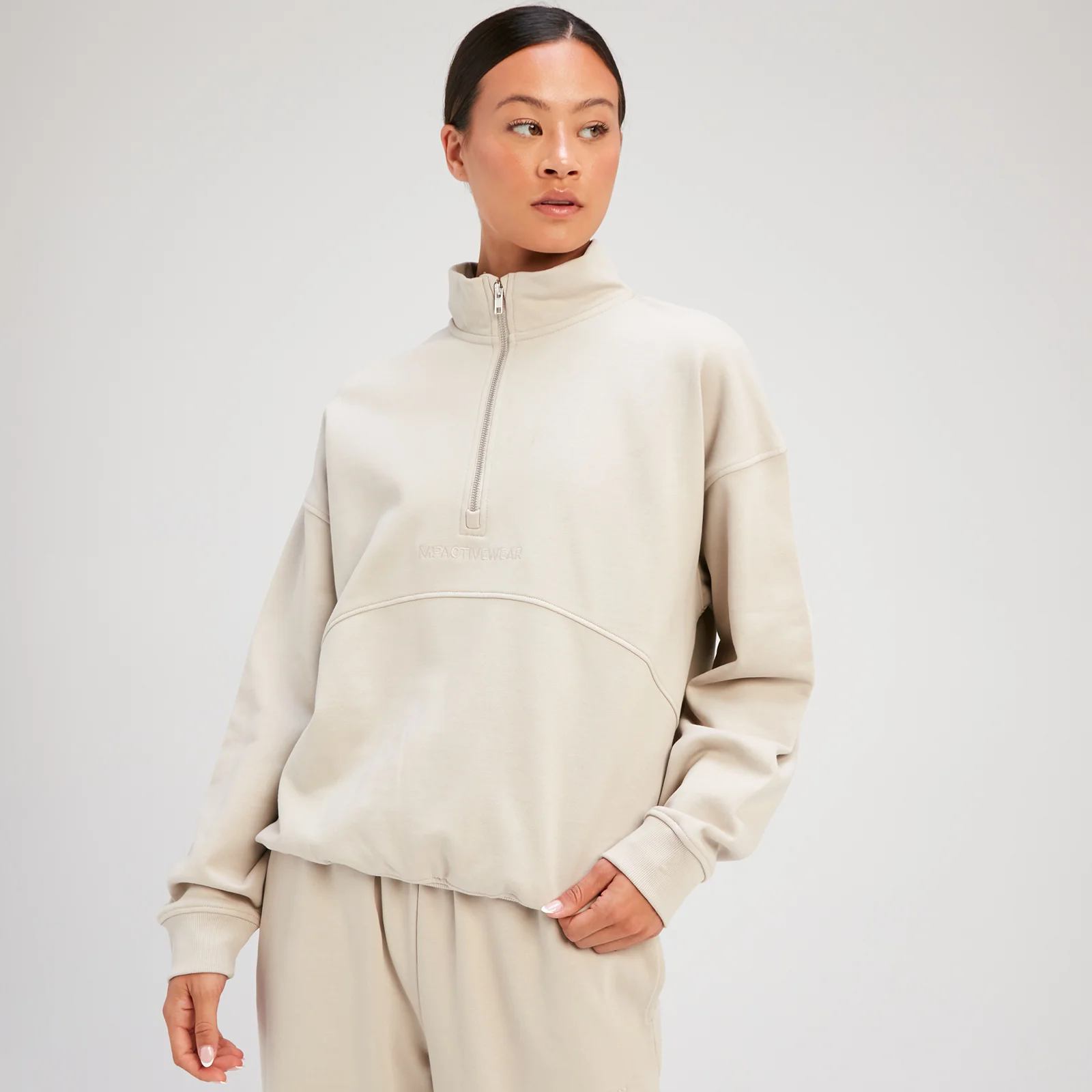 MP sieviešu džemperis ar 1/4 rāvējslēdzēju “Rest Day” — Pelēks - XS attēls 1