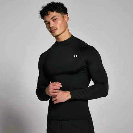 MP vīriešu sporta krekls ar augstu apkakli un garām piedurknēm “Baselayer” — Melns