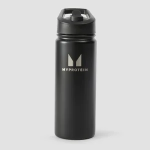 Myprotein pārstrādāta metāla pudele ar atlokāmu salmiņu, 500ml – Melna - Colour Black