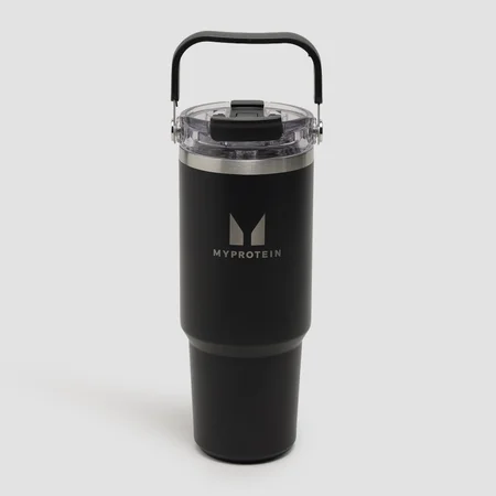 Myprotein pārstrādātā metāla pudele ar augšējo rokturi un salmiņu 900ml - melna