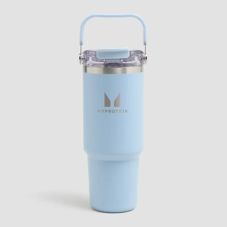 Myprotein pārstrādāta metāla ūdens pudele ar salmiņu un rokturi 900 ml - Gaiši zila