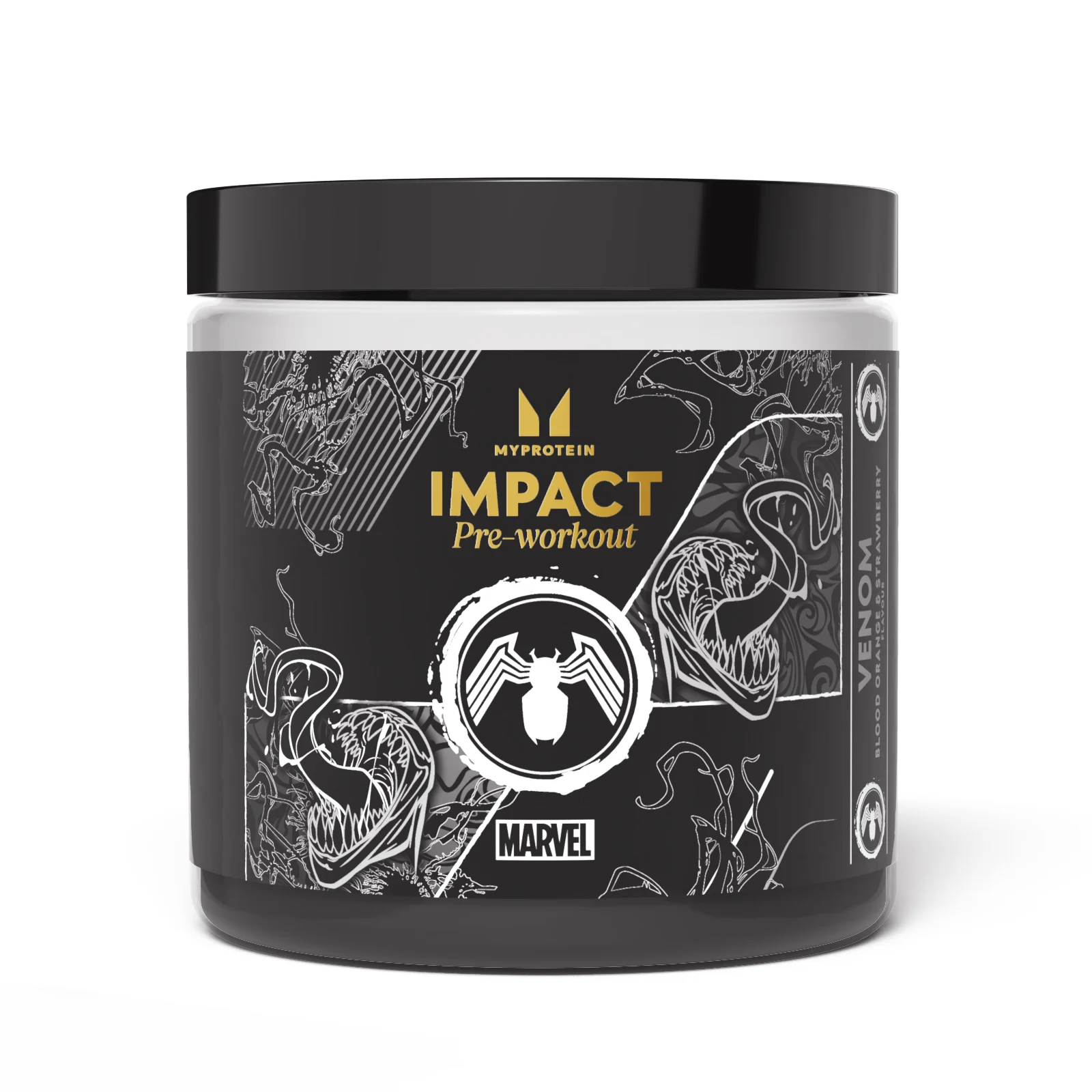 Impact Pre-Workout – Venoms – ar sarkano apelsīnu un zemeņu garšu - 440g - 40Porcijas - Marvel Venom - Blood Orange and Strawberry attēls 1