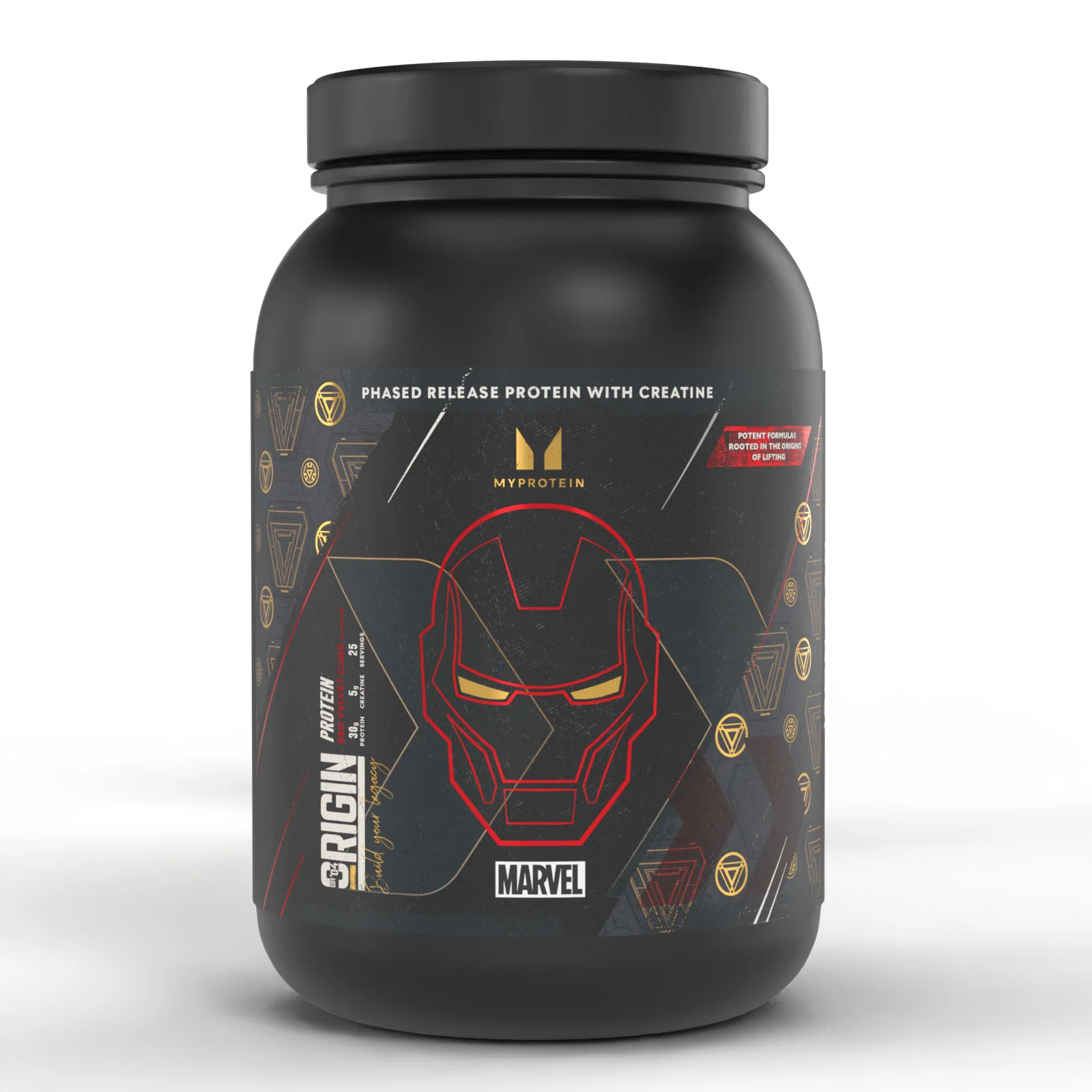 Origin Protein – Dzelzs vīrs – ar sarkanā velveta kūkas garšu | MARVEL - 25servings - MARVEL Iron Man - Red Velvet Cake attēls 1