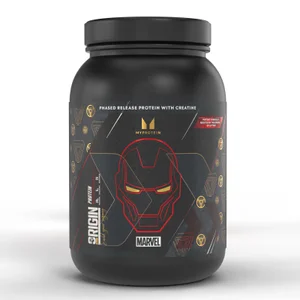 Origin Protein – Dzelzs vīrs – ar sarkanā velveta kūkas garšu | MARVEL - Flavour MARVEL Iron Man - Red Velvet Cake