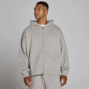 Lielizmēra jaka ar kapuci un divvirzienu rāvējslēdzēju - chalk grey - Size L