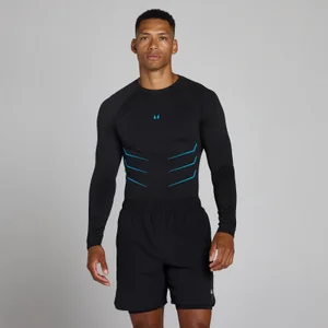 Lift muskuļiem piekļaujoša bezvīļu garo piedurknēm tops - mazgātā melna/spilgti zila - Size M